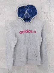 ◇ adidas アディダス NEO ネオ ロゴ 長袖 プルオーバーパーカー M グレー *  【1002797094643】