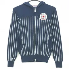 ★SALE価格★【美品】キャロウェイ ニットジップパーカー ネイビー×白 一部ストライプ コットン混  レディース M ゴルフウェア Callaway