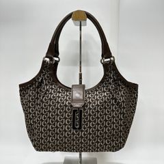 ★-34 CHARLES JOURDAN シャルル ジョルダン ハンドバッグ ブラウン系 総柄 持ち手レザー 留め口金具 レディース