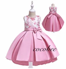 好評　刺繍　ビーズ　リボン付き　子供ドレス　発表会ドレス女の子七五三衣装セルフ撮影　インスタ映え　海外こども服　コンクール演奏会　ジュニアドレス　プリンセス