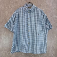 NO BRAND PRODUCTS ノーブランド ロゴ刺繍 チェック 柄 ビッグシルエット胸ポケット ブルー　青 ライトブルー 水色 ホワイト 白 L カジュアルシャツ