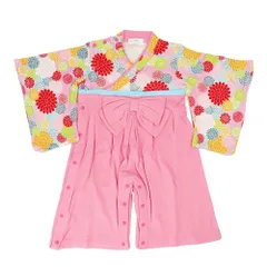 ☆ 菊柄/ピンク ☆ 80cm ☆ Aenak アエナック 女児はかまロンパース アエナック Aenak はかまロンパース 女児 女の子 全開タイプ カバーオール 袴 ロンパース ベビー服 フォーマル 和服菊柄 着物 子供服 ベビー キッズ