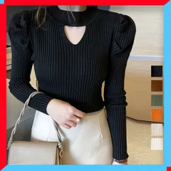 新品 リブニットトップス レディース タイトニット 長袖 プチハイネック ニットセーター 春 秋 冬 スリム オルチャン服 【送料無料】