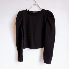 美品✨ ザラ ZARA トレーナー スウェット 短丈 ショート丈 大きめ パフスリーブ 裏起毛 丸首 クルーネック ブラック