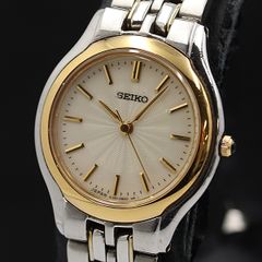 極美品 稼働品 SEIKO クォーツ 新品電池 ラウンド コンビ レディース