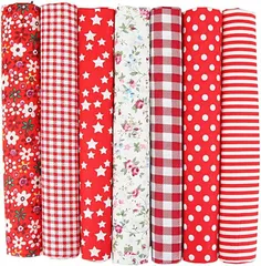ideamall カットクロス はぎれ 花柄 布 生地 和柄 プリント おしゃれ 手芸 パッチワーク 50x50cm 7枚(レッド)