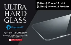 【訳アリ B級品 特別価格】【２個セット】(S) iPhone 12 mini 用、(L) iPhone 12 Pro Max 用、AGC社製、Dragontrail-X、液晶保護ガラスフィルム「ULTRA HARD GLASS」