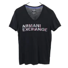アルマーニエクスチェンジ Vネック ロゴプリント 半袖 Tシャツ XS 黒 ARMANI EXCHANGE メンズ 【中古】  【230510】 メール便可