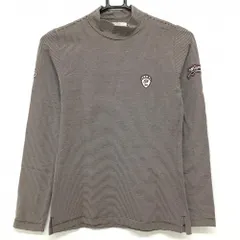 【美品】ゾーイ 長袖ハイネックシャツ ブラウン×ライトグレー ボーダー ワッペン  レディース 38(M) ゴルフウェア ZOY
