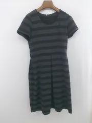 ◇ green label relaxing ストライプ 厚手 奇麗め 半袖 ロング丈 ワンピース サイズ表記なし M相当 ブラック レディース E  【1304210018572】