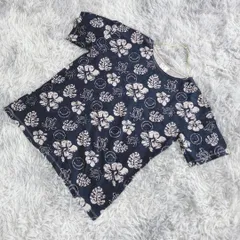 ＃【良品】Blue gene Smiley Face  カットソー 半袖Tシャツ【M】個性的  花柄  華やか  レディース  青系  紺 ブルー【送料無料】ニコちゃん スマイリーフェイス スマイルのサムネイル