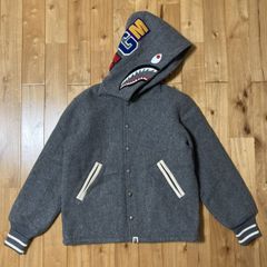 メルトンウール シャーク パーカー スタジャン Sサイズ グレー a bathing ape BAPE shark hoodie varsity jacket エイプ ベイプ NIGO