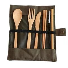 新品 GLYYJP 和風竹制食器ナイフ、フォーク、スプーン 、ストロー、 箸 ストローブラシ 布製バッグ セット クリエイティブ 超軽量 携帯便利 お弁当 竹製 食器セット アウトドア ポータブル カトラリーバッグカトラリー