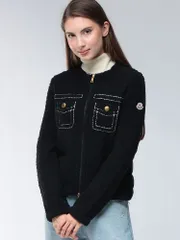MONCLER (モンクレール) ポケットステッチ ノーカラー フルジップ バックダウン ニットジャケット