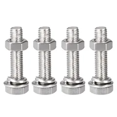 新品 uxcell 六角ねじボルト ナット フラット ロックワッシャーキット M8 x 35mm 304ステンレス鋼 完全ねじ込み 六角ボルト 4セット入り