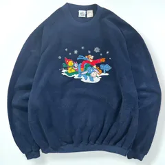 90年代 Disney ディズニー プーさん キャラクター刺繍 フリース プルオーバー スウェット ネイビー メンズ XL 古着 ヴィンテージ