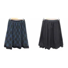 エムケー ミッシェルクラン MK MICHEL KLEIN フレアスカート ひざ丈 リバーシブル チェック 40 L 黒 ブラック 青 ブルー /YK