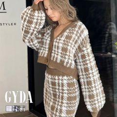 シャギーCHECK PATTERN MIXニットトップス GYDA ジェイダ 072462642001 gyda レディース プルオーバー セーター フリーサイズ  ショート丈 カーディガン アイボリー 黒 ブラック ベージュ GYDA ニット 新品 正規品