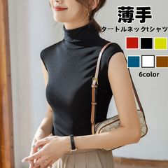 タートルネック ハイネック レディース ノースリーブ tシャツ インナー  ボトルネック 無地  薄手 トップス 春 夏 秋 大きいサイズ M/L/LL fengxz158
