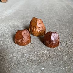 屋久杉 ふくろう 置物 3体セット フクロウ オブジェ インテリア /HM-0125