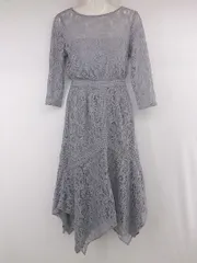 ◇ LAGUNAMOON 総レース パーティー 二次会 長袖 膝下丈 ドレス ワンピース サイズS ブルーグレー レディース P 【1307110001552】