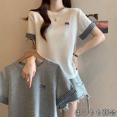 【美品・未使用新品】半袖です☆夏の新しいファッション緩い大きなヤードカラーブロッキング半袖Tシャツトップス女性