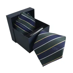 Daniel Wellington ダニエルウェリントン メンズネクタイ チーフタイバー 3点セット ネイビー グリーン系 ストライプ柄 DW02800008