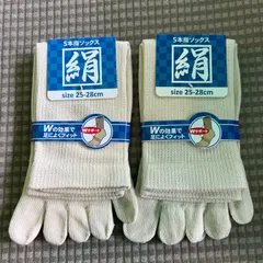 綿絹五本指ソックス25~28cmオフホワイト2足入りかかとなし