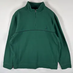 古着 ノーティカ NAUTICA スウェット ハーフジップ トレーナー ワンポイントロゴ刺繍 大きいサイズ プルオーバー  XL  グリーン メンズ