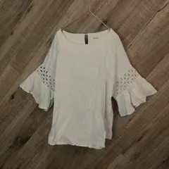 M1-01065【Women】Pur colore(プーアコローレ) 七分袖 ブラウス (L) / 白 首まわり黄ばみ有 G