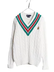 【お得なクーポン配布中!】 90s ポロ ラルフローレン チルデン コットン ニット セーター メンズ L / 古着 オールド Vネック ケーブル 大きいサイズ クッキー クレスト