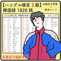 ハングル検定３級 韓国語の単語  1820語  お風呂で学習防水シート 17枚組