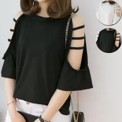 Tシャツレディース カットソー 大きいサイズ 伸縮性 春服 夏服 肩出し シースルー(メール便送料無料)