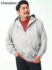 パーカー 大きいサイズ メンズ USAコットン ワンポイント フルジップ スウェット 裏毛 3L-5L Champion チャンピオン オックスフォードグレー
