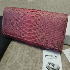 【新品】ダイヤモンドパイソン長財布 かぶせタイプ ヘビ革 蛇革 レッド レディース メンズ
