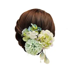 和装 髪飾り 造花 フラワー ヘアピン ヘアクリップ 七五三 成人式 卒業式 結婚式 振袖 浴衣 袴 着物 和装 ヘアアクセサリー 3個セット (グリーン)