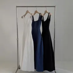 ワンピース レディース ノースリーブ Aライン ハイウエスト 膝丈 スリム 中長丈 M250801-42