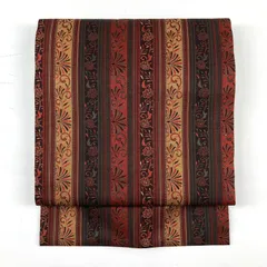 たんす屋 TANSU-YA 中古 リユース帯 名古屋帯 マルチカラー 赤紫 カジュアル 織り 変わり間道 植物 蔓花 未洗い MS1910