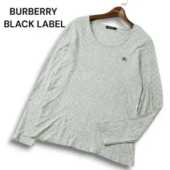 BURBERRY BLACK LABEL バーバリー ブラックレーベル ホース刺繍 立体 チェック 長袖 カットソー ロンTシャツ Sz.2 メンズ 灰