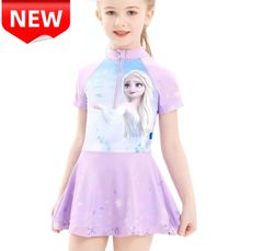 ✨新品✨子供用 アナと雪の女王 エルサ ワンピース水着 スカート付き 紫 パープル 可愛い キッズ 女の子 スイムウェア ラッシュガード UVカット 速乾 プール 海水浴 プール 水遊び スイミング キッズ水着 夏休み 100 110 120 130
