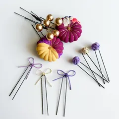 〔845〕七五三　髪飾り　ヘアピン　紫　アンティーク着物リメイク　753