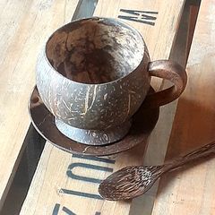 【タイ直輸入🛩️ココナッツ殻🌴ティーカップ&ソーサー&スプーンセット☕】食器 コーヒーカップ おしゃれ 人気 アジアン雑貨 ナチュラル オーガニック 天然素材 ハンドメイド【新品✧未使用】