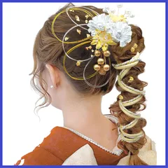 ヘッドパーツ 花嫁 J00400 ブライダル 浴衣に 着物 袴 和装 結婚式 卒業式 振袖 前撮り ベリー オーガンジーフラワーヘアアクセサリー シルバー ゴールド ロープ 人気 組紐 銀箔 金箔 水引 成人式 髪飾り
