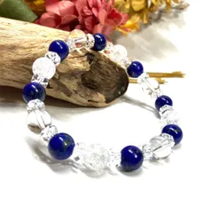 ラピスラズリ クラック水晶 水晶  天然石 パワーストーンブレスレット 8mm（カット水晶）レディース 女性  数珠ブレス 開運 プレゼント ギフト  [7]