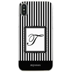 【新品未使用】iPhone13 アイフォン13 クリア ハードケース ( ストライプホワイト  イニシャルT ) ボーダー ストライプ イニシャル アルファベット