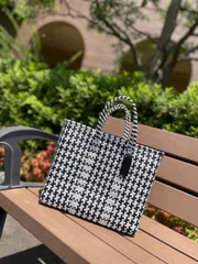 新品 大人気オアハカ産 メルカドバッグ メキシコ Sサイズ ブラックホワイト