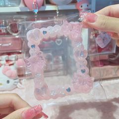 No.223   トレカデコケース　硬質ケース　ホイップデコ　シリコンシーラント　B8サイズ　ピンク　桃　ハート　リボン　パステルカラー　推し活グッズ　Teahandmade   トレカデコ