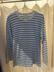 agnes b アニエスベー アニエス ロンT ボーダー 長袖シャツ コットン グレー ホワイト サイズ2 日本製 A-1327