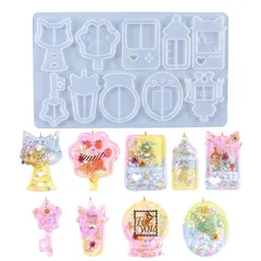 YFFSFDC シリコンモールド 流砂型 10種類 レジン型 小動物 猫耳 ゲーム機 哺乳瓶 ロボット 中身がシャカシャカ動く ペンダント アクセサリー 装飾 DIY手作り モールド (B) 0