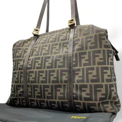 美品 FENDI フェンディ ズッカ柄 ブラウン トートバッグ ワンショルダー 肩掛け A4サイズ収納 ヴィンテージ ゴールド金具 キャンバス レザー 本革 大容量 F金具 B5